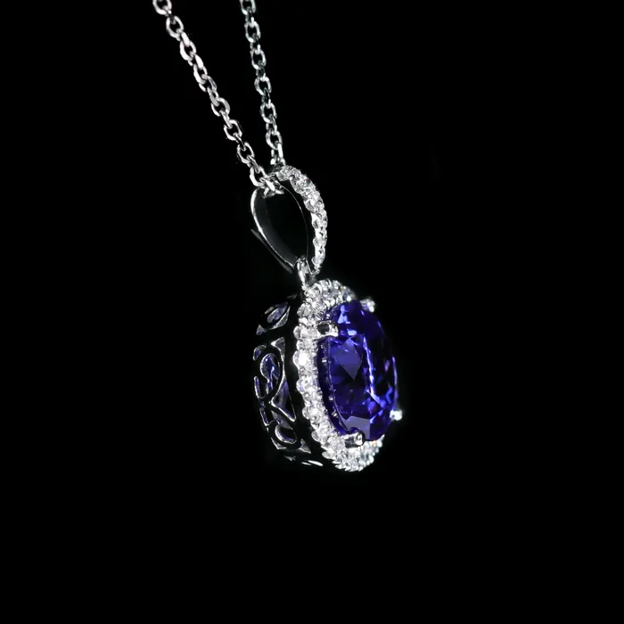14K White Gold 291 Carat Tanzanite and Diamond Pendant The Gem House Necklaces