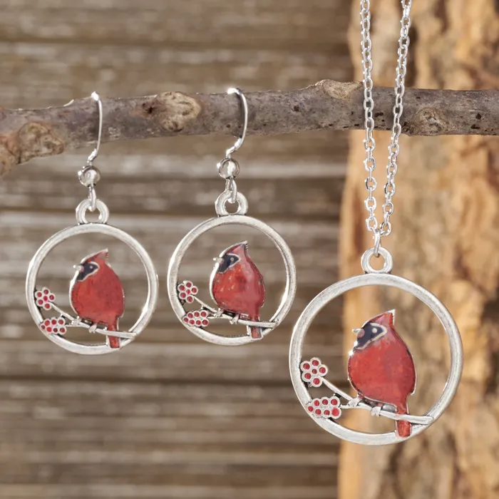 Chadds Ford Jewelry Red Glass Cardinal Holly Branch Bundle Earrings