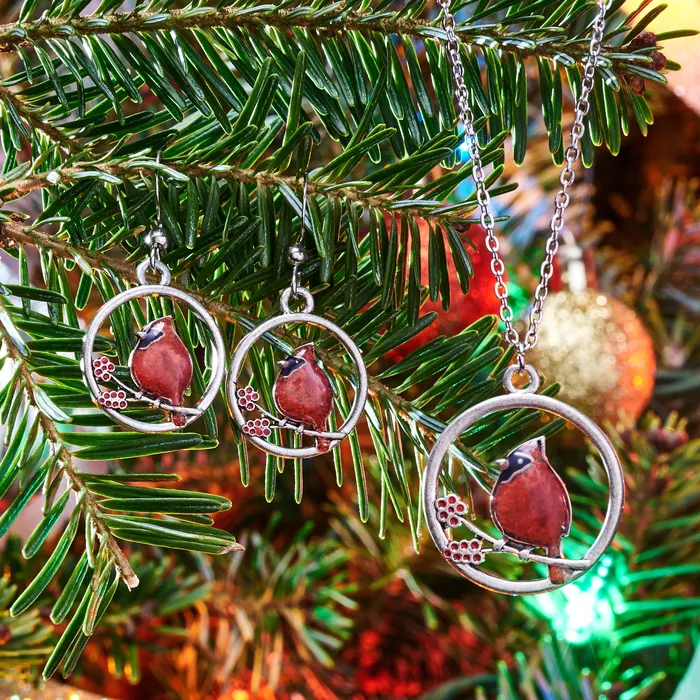 Chadds Ford Jewelry Red Glass Cardinal Holly Branch Bundle Earrings