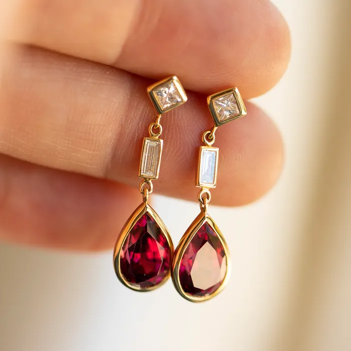 Kimberly Collins Earrings Garnet Pear Shape Dangle Earrings