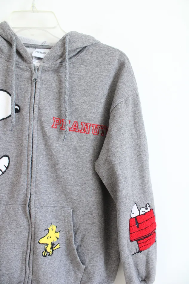 Peanuts Gray Embroidered Full Zip Jacket S Peanuts Earrings