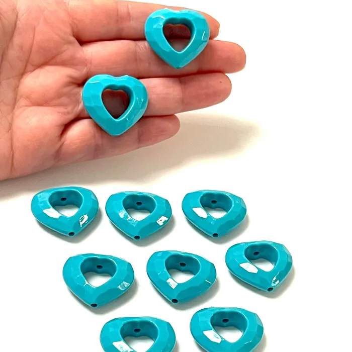 Peppy Beads Necklaces Turquoise Acrylic Heart Charms Acrylic Heart Beads 10 Pcs in a pack