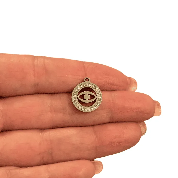 Peppy Beads Waterproof Stainless Steel Evil Eye Pendant with CZ Frame Necklaces