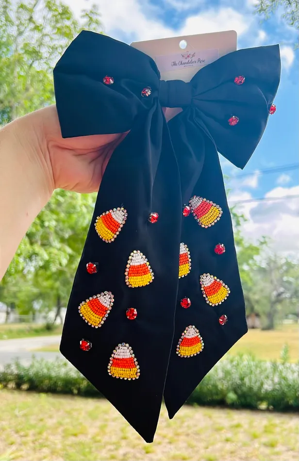 YKT Rings CANDY CORN JEWELED BOW BARRETTE HAIR CLIP