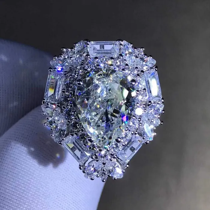 4 Carat Pear Cut Moissanite Ring Double Halo VVS GH Colorless Leyloon Jewelry Rings 4 Carat Pear Cut Moissanite Ring Double Halo VVS GH Colorless Leyloon Jewelry Rings