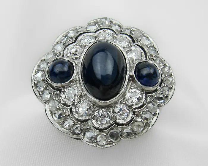 Art Deco Triple Sapphire Halo Ring Isadoras A Rings