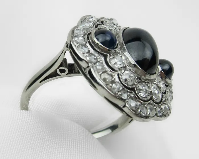 Art Deco Triple Sapphire Halo Ring Isadoras A Rings
