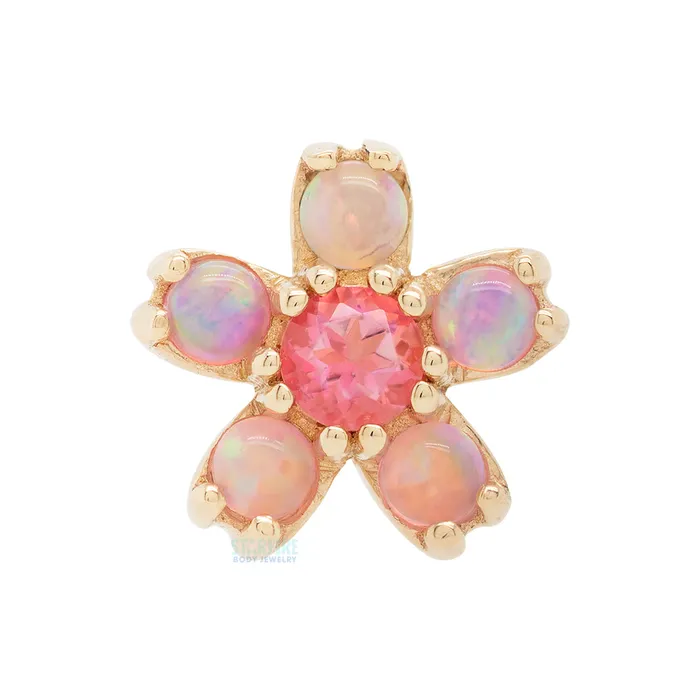 Body Vision BVLA Earrings Cherry Blossom Nostril Screw in Gold with Pink Opal Pink Topaz