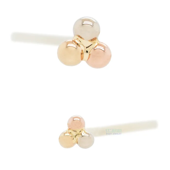 Body Vision BVLA Rings Tri Bead Cluster Nostril Screw in Tri Tone Yellow White Rose Gold