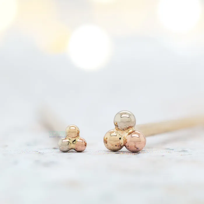Body Vision BVLA Rings Tri Bead Cluster Nostril Screw in Tri Tone Yellow White Rose Gold