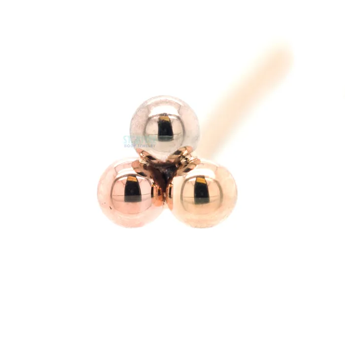 Body Vision BVLA Rings Tri Bead Cluster Nostril Screw in Tri Tone Yellow White Rose Gold