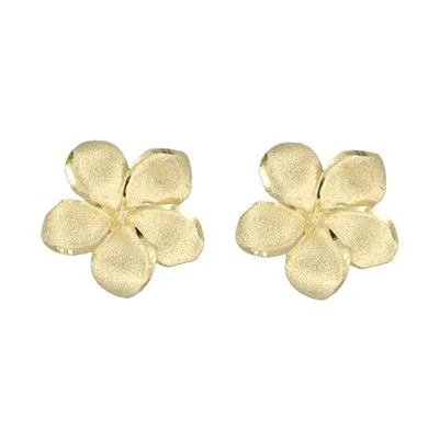 Earrings 14KT Solid Yellow Gold Kirida 15mm Plumeria Pierced Stud Earrings Rosa Marianas
