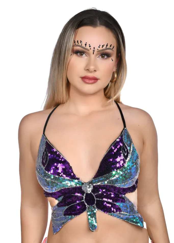 Earrings Electric Purple Butterfly Sequin Top THE LUMI SHOP