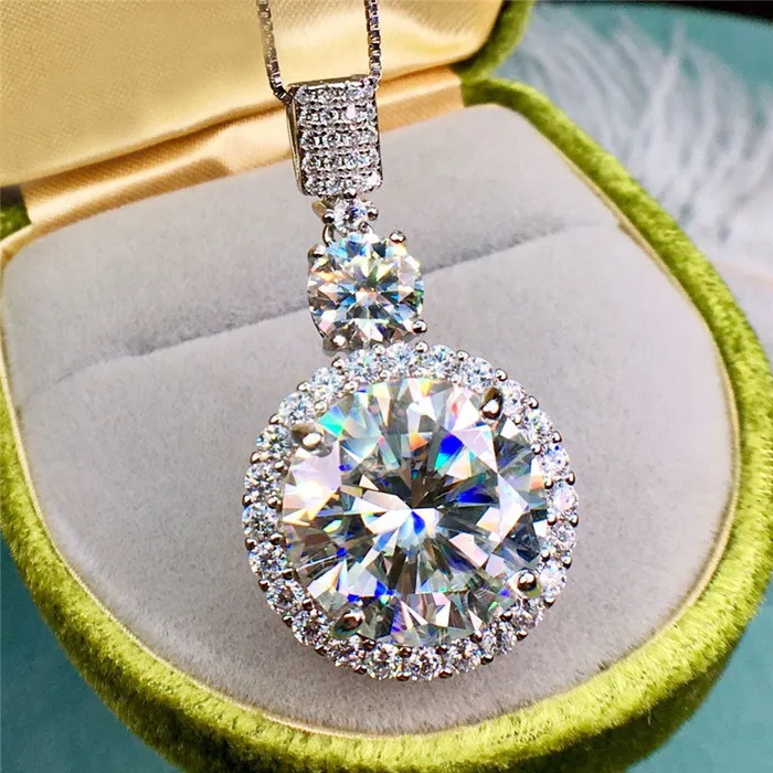 Necklaces 10 Carat D Color Round Cut Two Stone Beaded Halo Pendant VVS Moissanite Necklace Leyloon Jewelry Necklaces 10 Carat D Color Round Cut Two Stone Beaded Halo Pendant VVS Moissanite Necklace Leyloon Jewelry