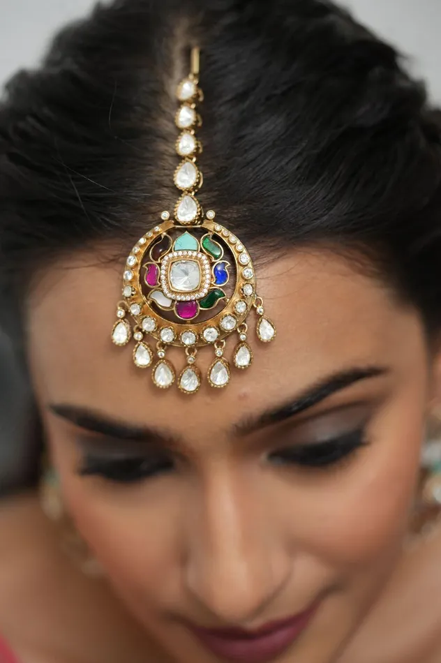 Necklaces Damodar Indian Polki Chandbalis with Maangtika Combo Attrangi Necklaces Damodar Indian Polki Chandbalis with Maangtika Combo Attrangi