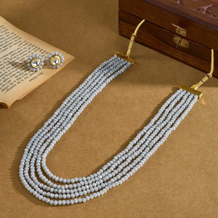 Teejh Jalsa Grey Beaded Necklace Set Teejh Necklaces
