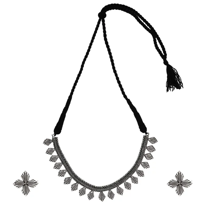 Teejh Necklaces Teejh Aaloka Silver Oxidised Choker Necklace Set Teejh Necklaces Teejh Aaloka Silver Oxidised Choker Necklace Set