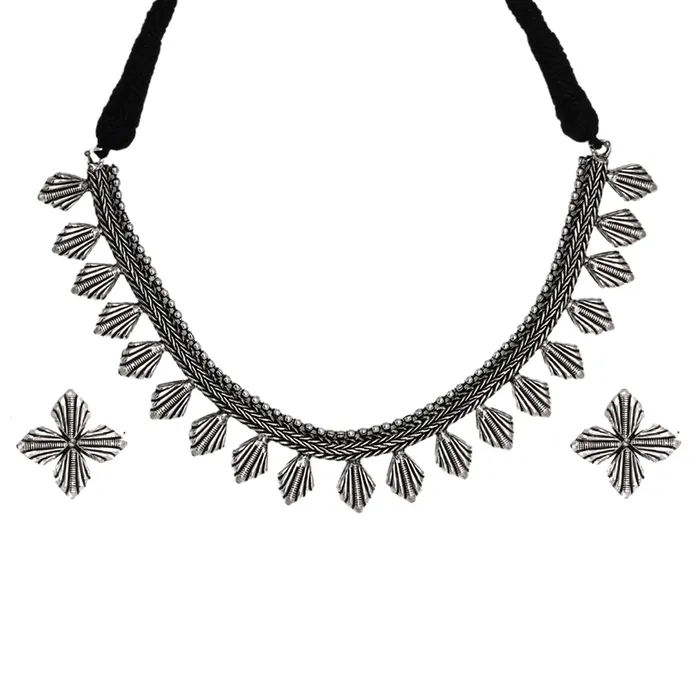 Teejh Necklaces Teejh Aaloka Silver Oxidised Choker Necklace Set Teejh Necklaces Teejh Aaloka Silver Oxidised Choker Necklace Set
