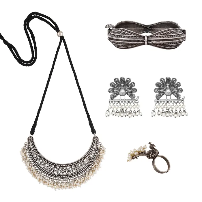 Teejh Rings Teejh Tiruchirappalli Oxidised Silver Jewellery Gift Set