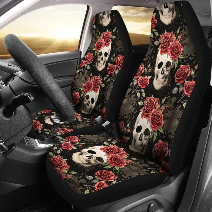 Zapps Clothing Rings Vintage Flower Skull Car Seat Covers