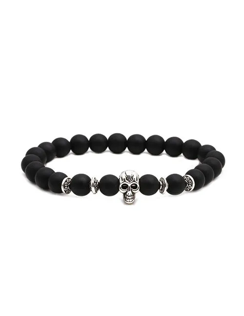 02 B813 Black Smooth Bead Skull Bracelet Bracelets