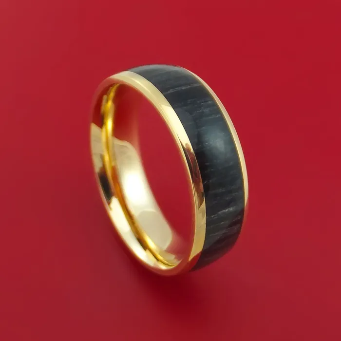 14k Yellow Gold Ring with Hardwood Inlay Custom Made Band Lashbrook Rings 14k Yellow Gold Ring with Hardwood Inlay Custom Made Band Lashbrook Rings