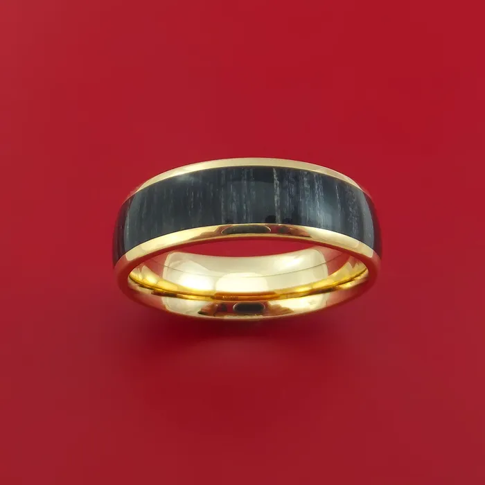 14k Yellow Gold Ring with Hardwood Inlay Custom Made Band Lashbrook Rings 14k Yellow Gold Ring with Hardwood Inlay Custom Made Band Lashbrook Rings