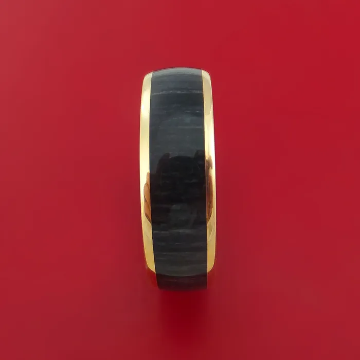 14k Yellow Gold Ring with Hardwood Inlay Custom Made Band Lashbrook Rings 14k Yellow Gold Ring with Hardwood Inlay Custom Made Band Lashbrook Rings