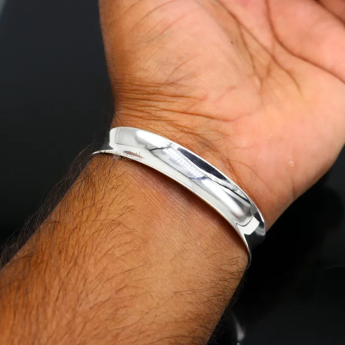 925 sterling silver handmade plain shiny design bangle bracelet cuff kada excellent gifting plain bracelet stylish gifting kada cuff184 TRIBAL ORNAMENTS Bracelets