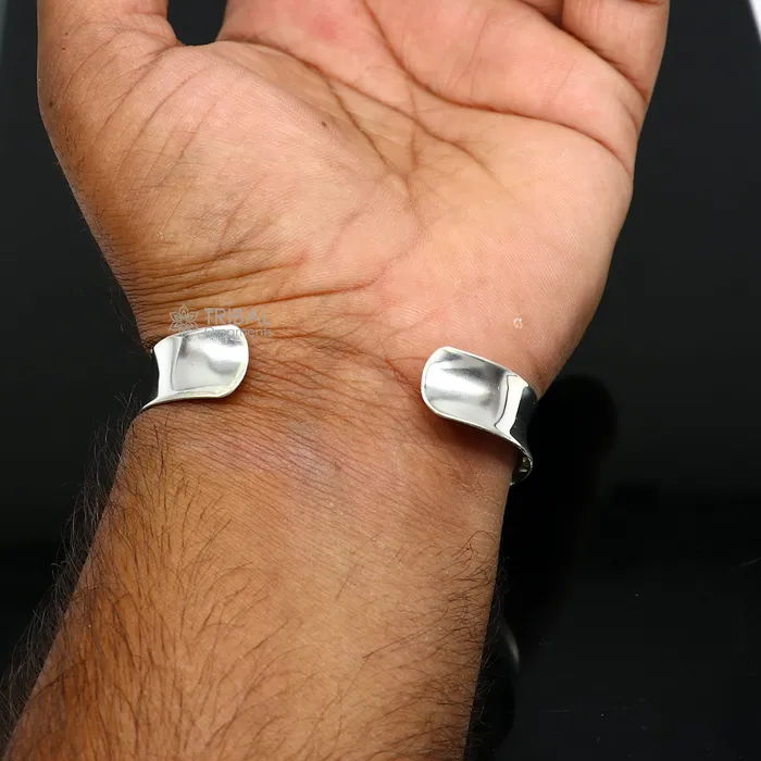 925 sterling silver handmade plain shiny design bangle bracelet cuff kada excellent gifting plain bracelet stylish gifting kada cuff184 TRIBAL ORNAMENTS Bracelets