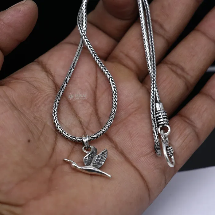 925 sterling silver unique design Hummingbird pendant wheat chain necklace locket best gifting jewelry Nsp715 TRIBAL ORNAMENTS Necklaces