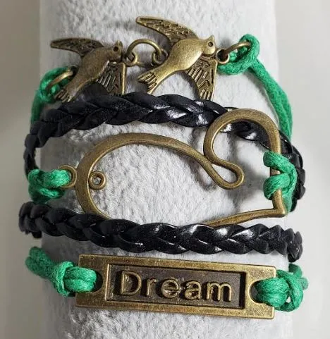 alice AZ1135 Black Green Dream Bird Heart Infinity Layer Leather Bracelet Bracelets alice AZ1135 Black Green Dream Bird Heart Infinity Layer Leather Bracelet Bracelets