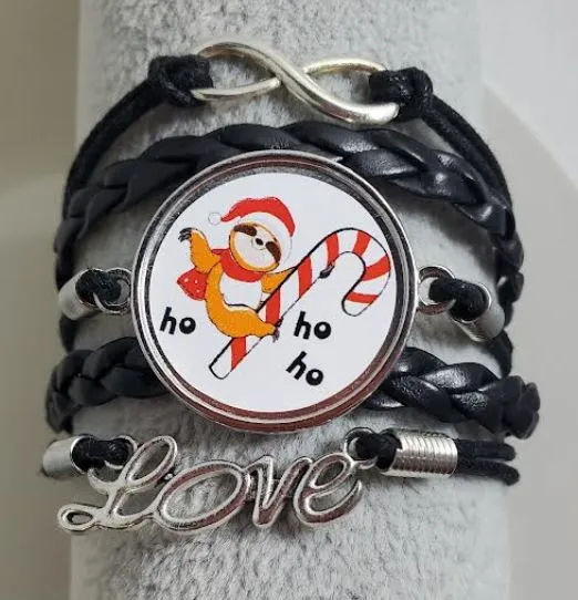 alice Bracelets AZ1427 Black Sloth Christmas Layer Leather Bracelet