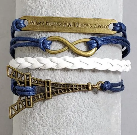 alice Bracelets AZ429 Navy Blue White Where Theres A Will Theres A Way Eiffel Tower Infinity Leather Layer Bracelet alice Bracelets AZ429 Navy Blue White Where Theres A Will Theres A Way Eiffel Tower Infinity Leather Layer Bracelet