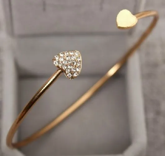 alice Bracelets B423 Gold Rhinestone Heart Cuff Bracelet