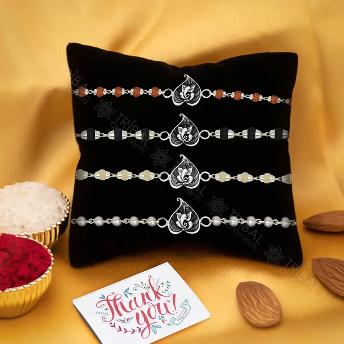 Bracelets 925 sterling silver handmade Pan Ganesha design Rakhi bracelet amazing Rudrakshablack and wihte Tulsi beaded bracelet jewelry rk249 TRIBAL ORNAMENTS Bracelets 925 sterling silver handmade Pan Ganesha design Rakhi bracelet amazing Rudrakshablack and wihte Tulsi beaded bracelet jewelry rk249 TRIBAL ORNAMENTS