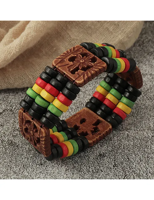 Bracelets B1188 Red Yellow Green Wooden Bead Bracelet 02