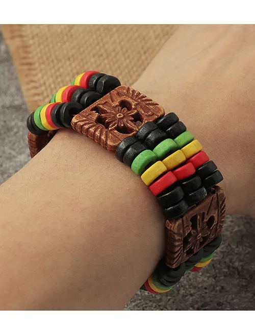 Bracelets B1188 Red Yellow Green Wooden Bead Bracelet 02