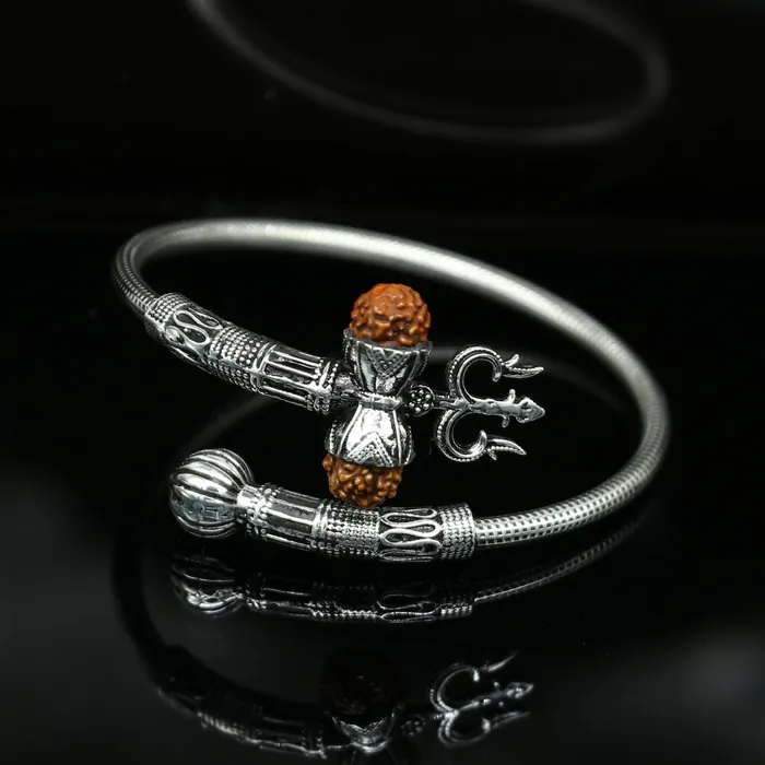 Bracelets TRIBAL ORNAMENTS 925 sterling silver customized lord shiva trident trishul With Rudraksha bangle bracelet kada best gift for girls or boys nssk435 Bracelets TRIBAL ORNAMENTS 925 sterling silver customized lord shiva trident trishul With Rudraksha bangle bracelet kada best gift for girls or boys nssk435