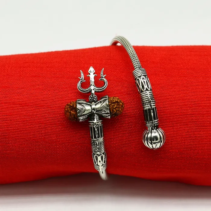 Bracelets TRIBAL ORNAMENTS 925 sterling silver customized lord shiva trident trishul With Rudraksha bangle bracelet kada best gift for girls or boys nssk435