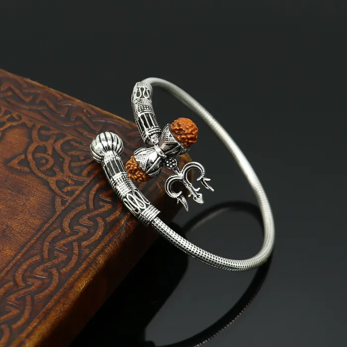 Bracelets TRIBAL ORNAMENTS 925 sterling silver customized lord shiva trident trishul With Rudraksha bangle bracelet kada best gift for girls or boys nssk435