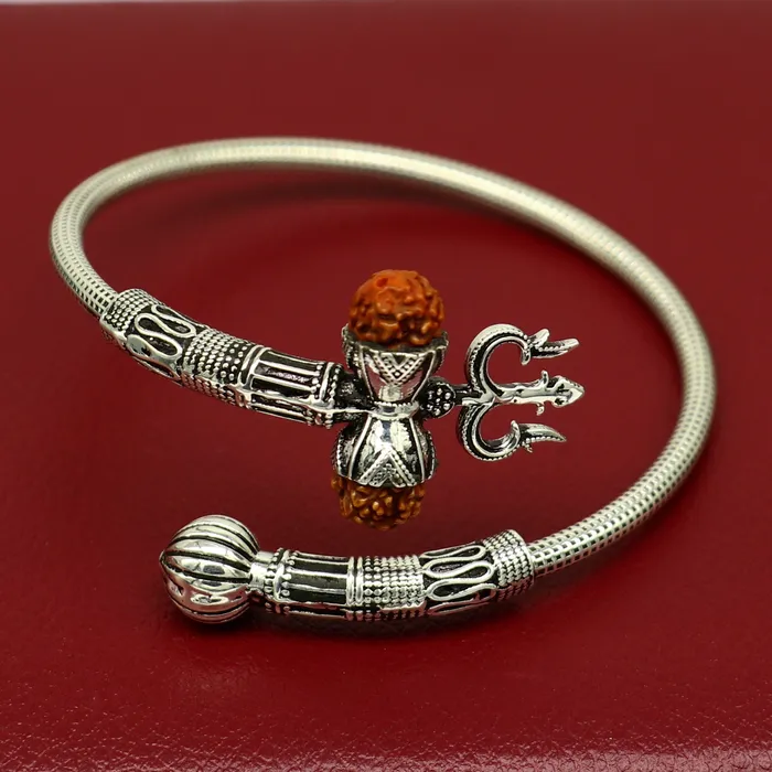 Bracelets TRIBAL ORNAMENTS 925 sterling silver customized lord shiva trident trishul With Rudraksha bangle bracelet kada best gift for girls or boys nssk435