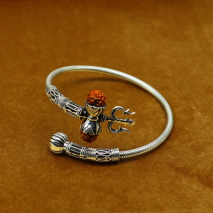 Bracelets TRIBAL ORNAMENTS 925 sterling silver customized lord shiva trident trishul With Rudraksha bangle bracelet kada best gift for girls or boys nssk435