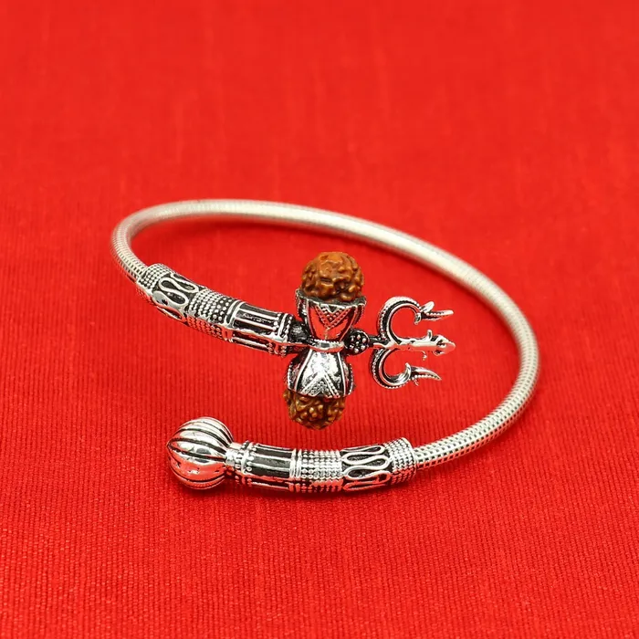 Bracelets TRIBAL ORNAMENTS 925 sterling silver customized lord shiva trident trishul With Rudraksha bangle bracelet kada best gift for girls or boys nssk435