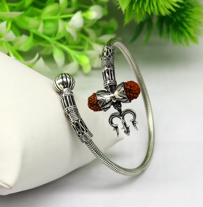 Bracelets TRIBAL ORNAMENTS 925 sterling silver customized lord shiva trident trishul With Rudraksha bangle bracelet kada best gift for girls or boys nssk435