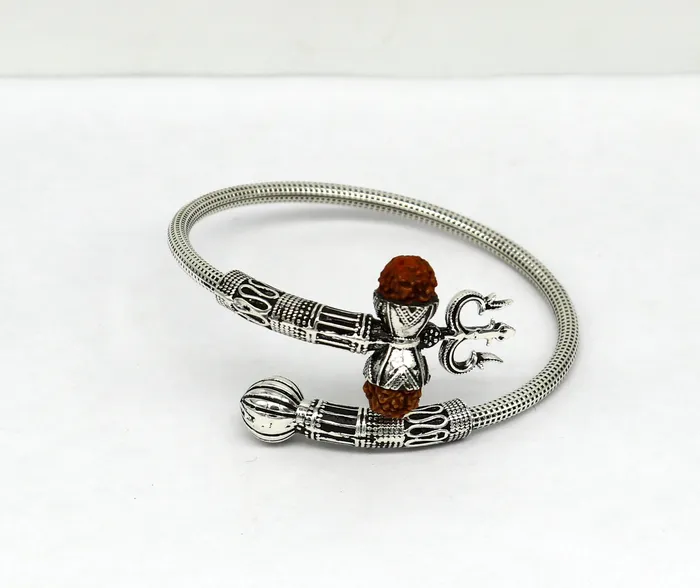 Bracelets TRIBAL ORNAMENTS 925 sterling silver customized lord shiva trident trishul With Rudraksha bangle bracelet kada best gift for girls or boys nssk435