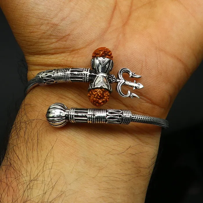Bracelets TRIBAL ORNAMENTS 925 sterling silver customized lord shiva trident trishul With Rudraksha bangle bracelet kada best gift for girls or boys nssk435