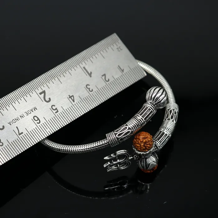 Bracelets TRIBAL ORNAMENTS 925 sterling silver customized lord shiva trident trishul With Rudraksha bangle bracelet kada best gift for girls or boys nssk435