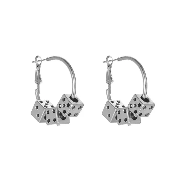 Earrings 01 E1698 Silver Hoop with Dice Earrings