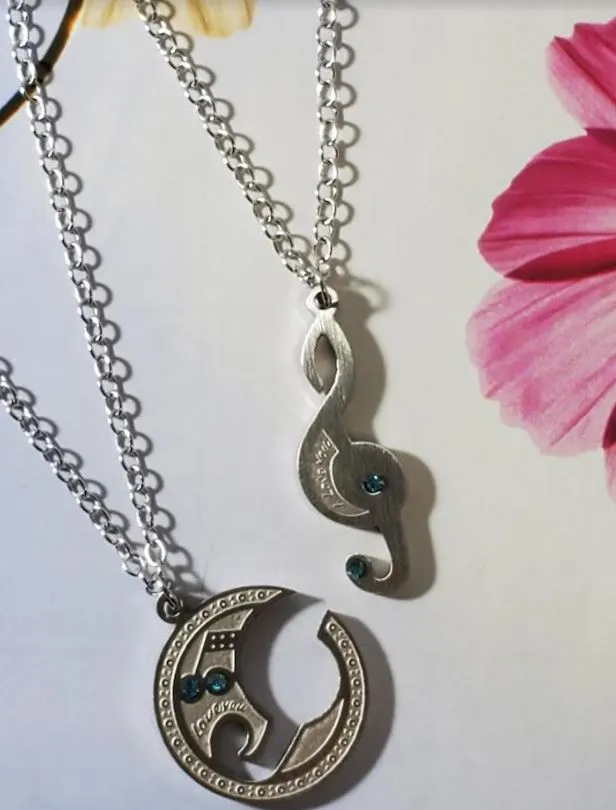 Earrings alice N1687 Silver Music Note I Love You 2 NECKLACES with FREE EARRINGS